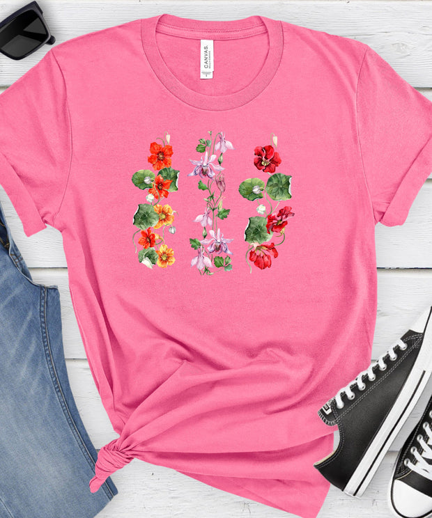 Pretty Vertical Flowers T-Shirt, Floral Gift T-Shirt, Floral Shirt, Flower T-Shirt, Soft Comfortable Unisex TShirt Short Sleeve Crew Neck