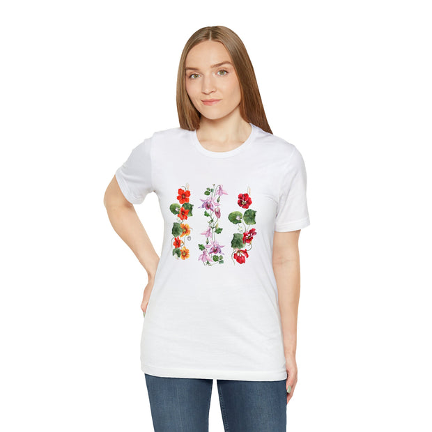 Pretty Vertical Flowers T-Shirt, Floral Gift T-Shirt, Floral Shirt, Flower T-Shirt, Soft Comfortable Unisex TShirt Short Sleeve Crew Neck