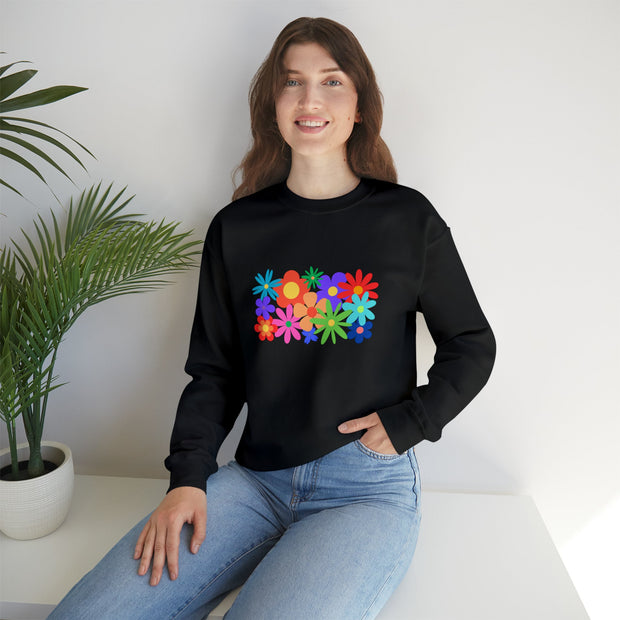 Retro Flowers Sweatshirt, Womens Pretty Graphic, Girls Comfortable Crew Neck Pullover, Ladies Soft Long Sleeve Crew Neck Top Vintage Flowers