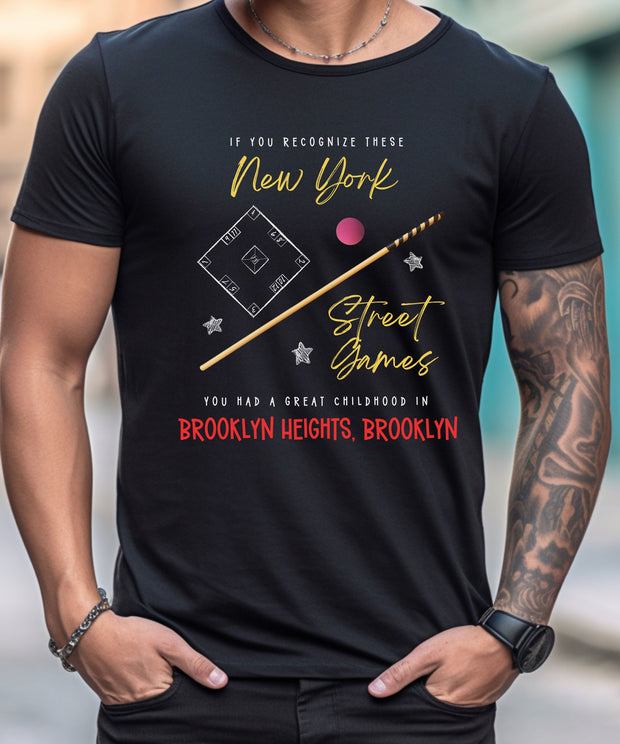 Brooklyn Heights Street Games T-Shirt, Brooklyn Street Games, Skelly, Skully, Skelzie, Stickball, Brooklyn Heights Pride, Brooklyn Retro Tee