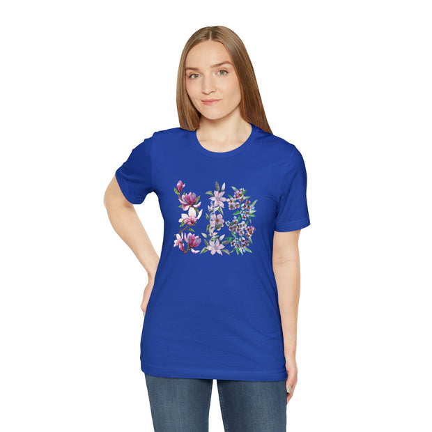 Vintage Vertical Flowers, Floral Gift T-Shirt, Floral Shirt, Soft Comfortable Unisex Casual Top, Short Sleeve Crew Neck Tee, Pretty Flowers