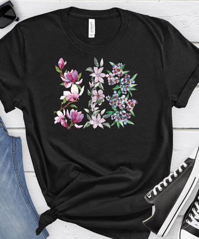 Vintage Vertical Flowers, Floral Gift T-Shirt, Floral Shirt, Soft Comfortable Unisex Casual Top, Short Sleeve Crew Neck Tee, Pretty Flowers