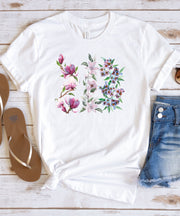 Vintage Vertical Flowers, Floral Gift T-Shirt, Floral Shirt, Soft Comfortable Unisex Casual Top, Short Sleeve Crew Neck Tee, Pretty Flowers