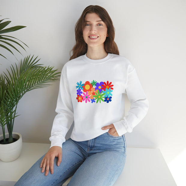 Retro Flowers Sweatshirt, Womens Pretty Graphic, Girls Comfortable Crew Neck Pullover, Ladies Soft Long Sleeve Crew Neck Top Vintage Flowers