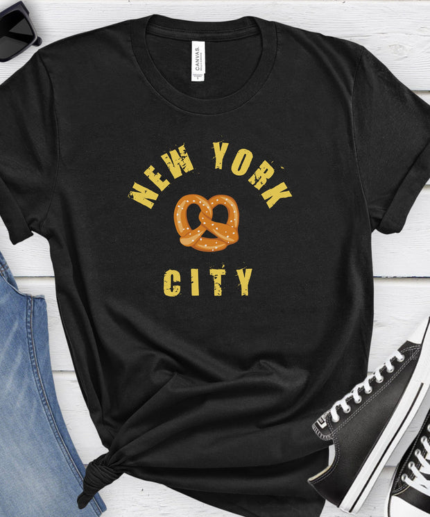 New York City Pretzel T-Shirt. NYC Pride, Pretzel Love Top, Unisex Gift TShirt Funny Manhattan Crew Neck Tee Graphic Urban Top, City Shirt