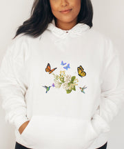 Flowers and Birds Hoodie, Nature Gift Shirt, Floral Hoodie, Birds and Butterflies, Flowers and Butterflies Hoodie, Florist Gift, Graphic Top