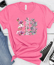 Vintage Vertical Flowers, Floral Gift T-Shirt, Floral Shirt, Soft Comfortable Unisex Casual Top, Short Sleeve Crew Neck Tee, Pretty Flowers