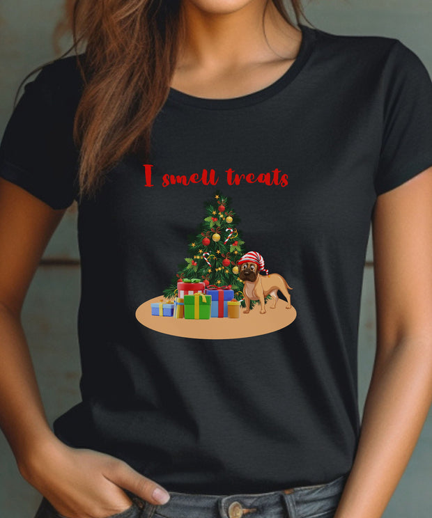 I Smell Treats Christmas Dog T-Shirt, Cute, Funny Dog Christmas Gift TShirt Unisex Comfortable Holiday Tee, Soft Graphic Short Sleeve Top