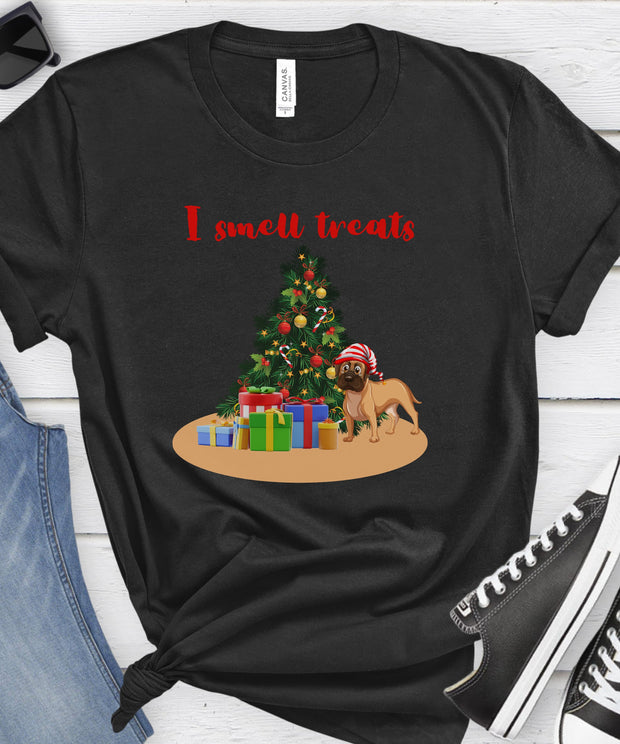 I Smell Treats Christmas Dog T-Shirt, Cute, Funny Dog Christmas Gift TShirt Unisex Comfortable Holiday Tee, Soft Graphic Short Sleeve Top