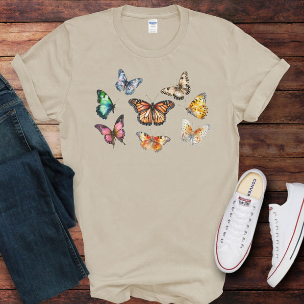 Girls Butterfly T-Shirt, Womens Cute Graphic Shirt, Nature Lover Tee, Outdoor Beauty Shirt, Butterfly Lover Soft Comfortable Summer Unisex