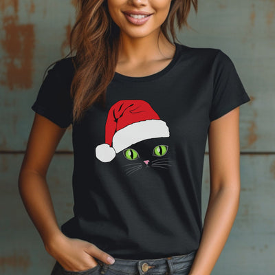 Christmas Cat Shirt,  Cat Santa Hat T-Shirt, Cat Lover Tee, Cat Santa Shirt, Pretty Cat T-Shirt, Noel Cat Shirt, Holiday Cat Shirt