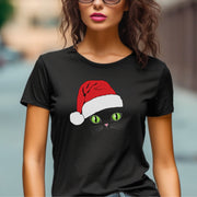 Christmas Cat Shirt,  Cat Santa Hat T-Shirt, Cat Lover Tee, Cat Santa Shirt, Pretty Cat T-Shirt, Noel Cat Shirt, Holiday Cat Shirt