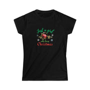 Just A Girl Who Loves Christmas TShirt, Womens  X-Mas Top, Trendy Christmas Party Shirt, Cool Holiday Spirit Casual Soft, Seasonal Crewneck