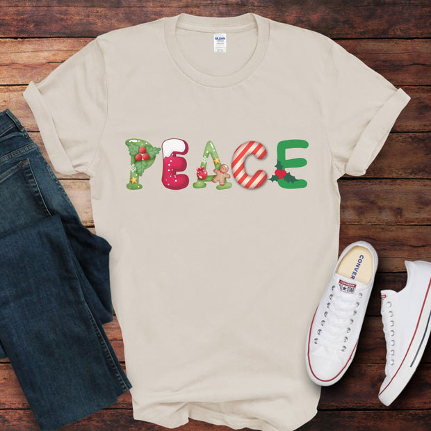 Christmas Peace TShirt, Holiday Tee, Peace on Earth Shirt, Christmas Party Top, Peace Gift