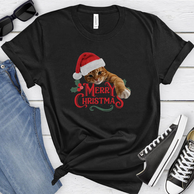 Funny Cat TShirt, Christmas Cat Shirt, Cute Kitty Xmas Tee, Merry Christmas Graphic Top, Soft Christmas T Shirt, Comfortable Christmas Shirt