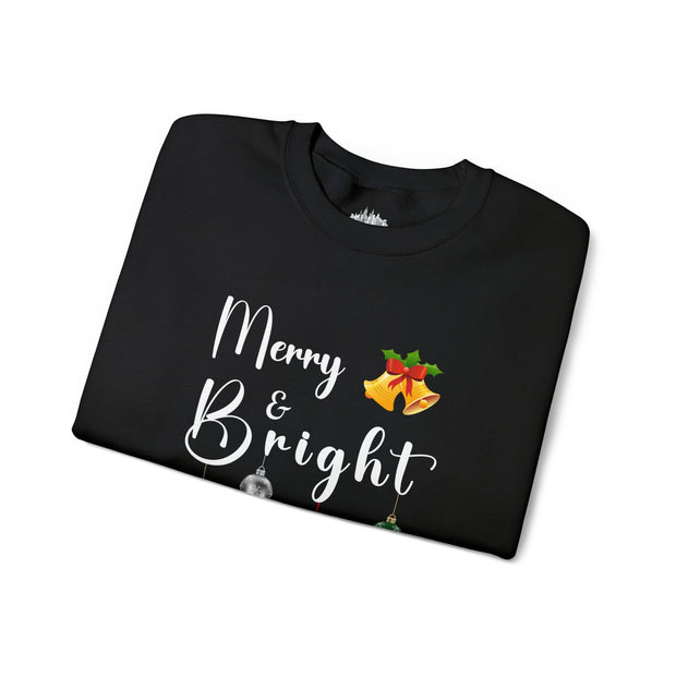 Unisex Merry And Bright Christmas Sweatshirt, Mens XMas Shirt, Womens Holiday Winter Top, Comfortable Soft, Long Sleeve Crew Neck Sweatshirt