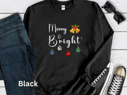 Unisex Merry And Bright Christmas Sweatshirt, Mens XMas Shirt, Womens Holiday Winter Top, Comfortable Soft, Long Sleeve Crew Neck Sweatshirt