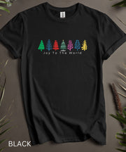 Joy To The World Christmas Trees TShirt, Mens Womens Holiday Shirt, Soft Unisex Casual Top, Comfortable Short Sleeve Graphic XMas Party Tee