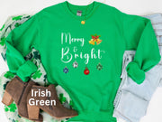 Unisex Merry And Bright Christmas Sweatshirt, Mens XMas Shirt, Womens Holiday Winter Top, Comfortable Soft, Long Sleeve Crew Neck Sweatshirt