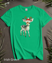 Cute Santa Doe TShirt, Little Doe with Santa Hat Shirt, Womens Soft Christmas Tee, Mens Graphic Holday T Shirt, Comfortable Unisex XMas Top