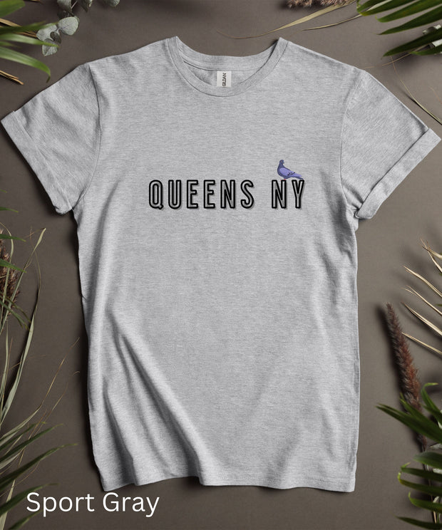 Queens Pigeon TShirt, Queens NYC Funny T Shirt, Comfortable Soft Humorous Urban Top, Mens Womens Casual Graphic Tee, Cute Short Sleeve Shirt