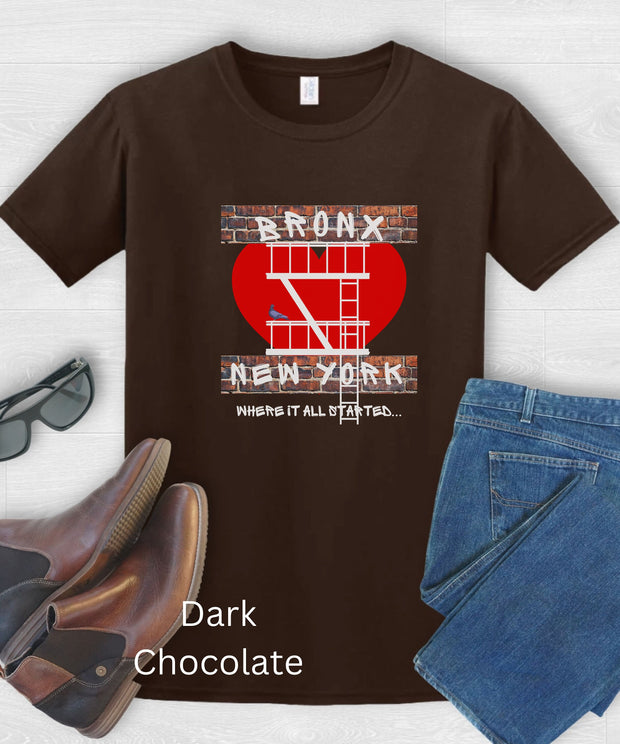 Bronx New York Love TShirt With Classic Fire Escape and New York Pigeon, T Shirt Soft Top, Unisex Funny Graphic Tee, Short Sleeve Crew Shirt