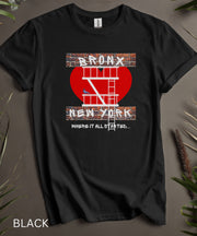 Bronx New York Love TShirt With Classic Fire Escape and New York Pigeon, T Shirt Soft Top, Unisex Funny Graphic Tee, Short Sleeve Crew Shirt