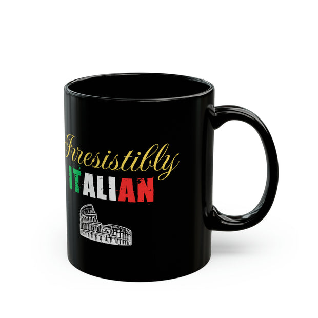 Irresistibly Italian Ceramic Mug With Roman Colosseum Graphic Italian Style Gift Mug, Humorous Italian Gift Mug, Italian Pride, Comical Mug.